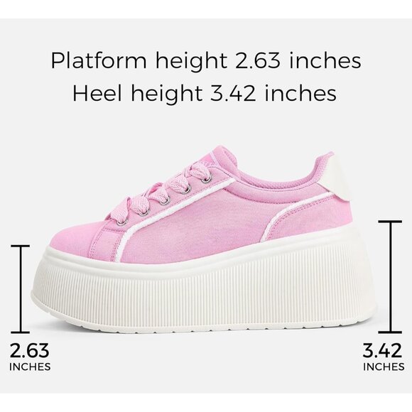 Lucky Step Women Pink Platform Low Top Classic Wedge Retro Canvas Sneakers - Picture 3 of 9